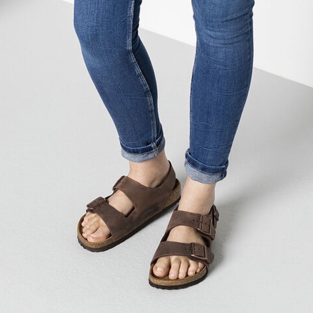Birkenstock Milano Brown Two-Strap Cork Footbed Sandals